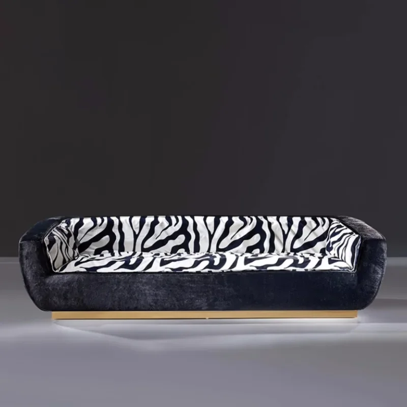 Designer black and white pattern fabric sofa light luxury villa large flat living room three-person sofa