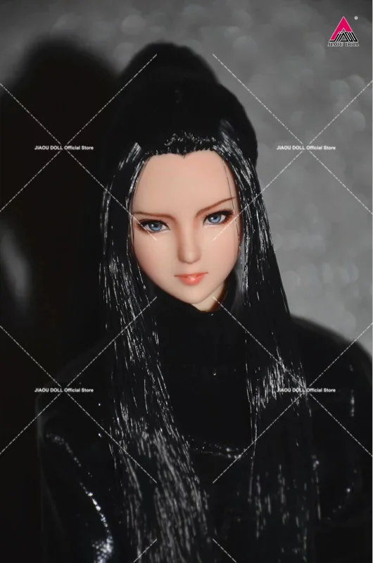 Customized 1/6 Beauty Girl Obitsu Head Sculpt Black Long Hair Head Model For 12