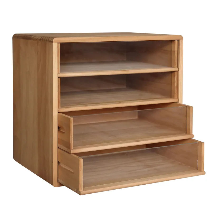 Wooden office desktop A4 file spool teacup storage box multi-layer classified drawer storage cabinet
