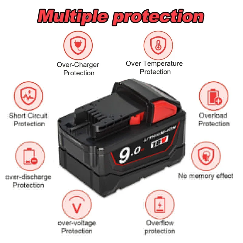 Аккумуляторные батареи для Milwaukee M18B5 XC, литий-ионная батарея 18 В 9,0/6,0/12.0Ah, зарядное устройство для Milwaukee M18 12 В ~ 18 в