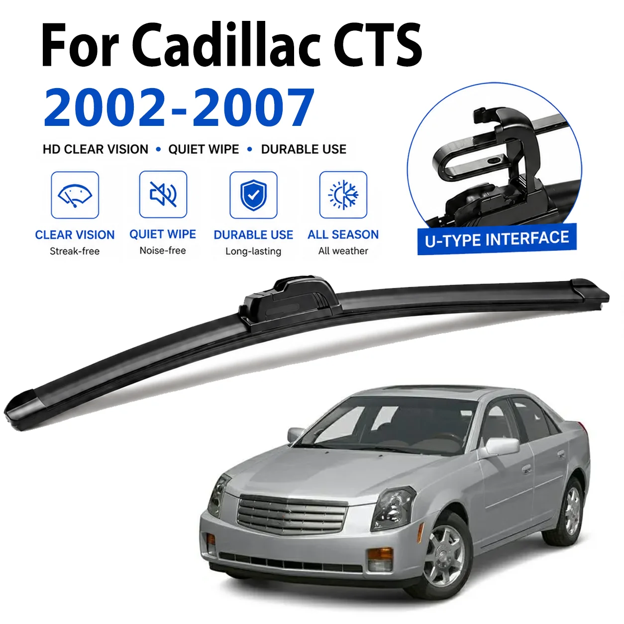 For Cadillac CTS 2002‑2007 2Pcs U‑Hook Front Windshield Wipers, Rubber High‑Definition Quiet Replacement Wiper Blades 22