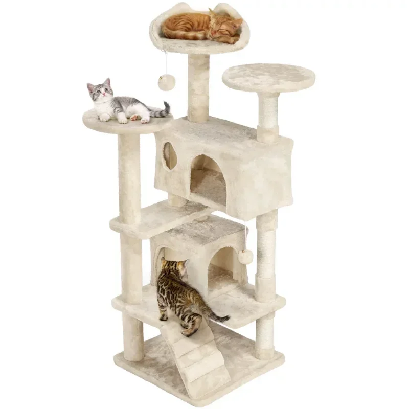

Easyfashion Cat Tree Tower Condo Scratching Post Kitten Furniture, Beige, 54.5"H cat furniture cat house pet accessories