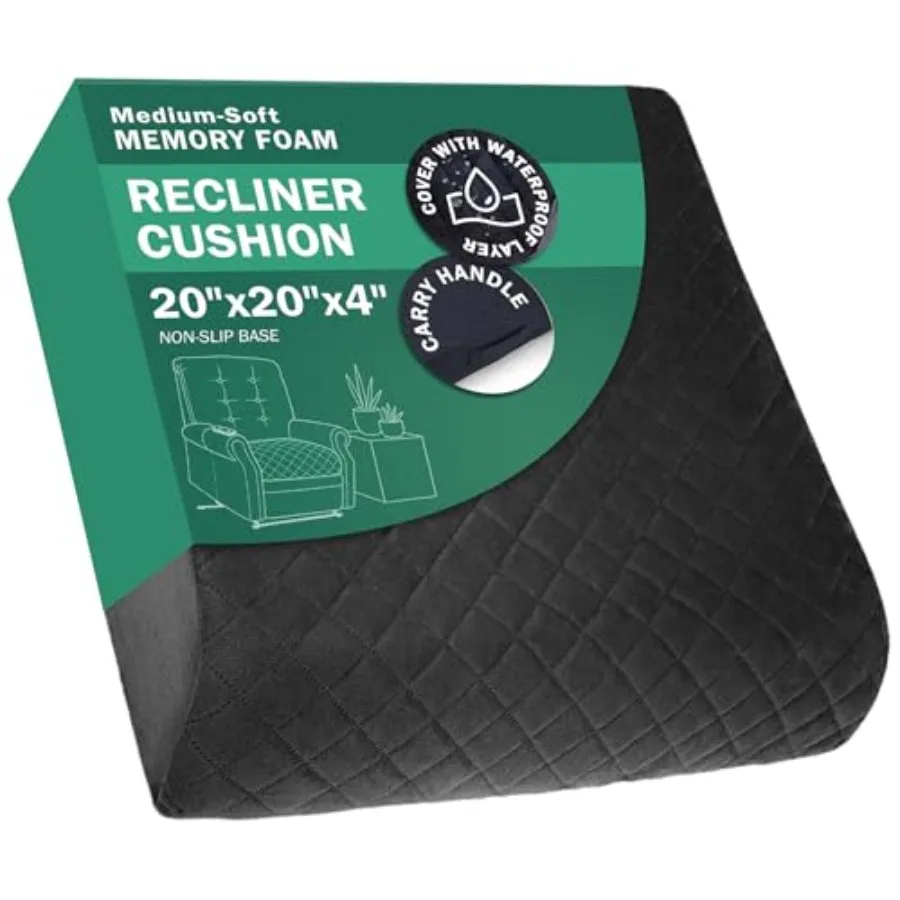 

20x20x4 Memory Foam Recliner Chair Seat Cushion for Long Sitting - Armchair Pad with Washable Velvety Cover with Waterproof Lay