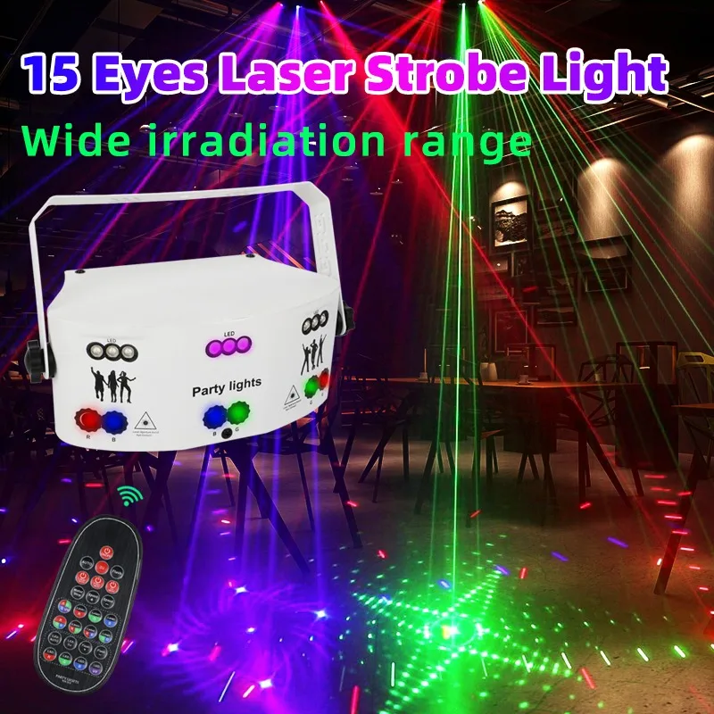 New 15 Eye Laser Line Party Halloween Christmas Ghost Festival UV Dyeing Concert Club Sound Exciting Dynamic Stage Lighting