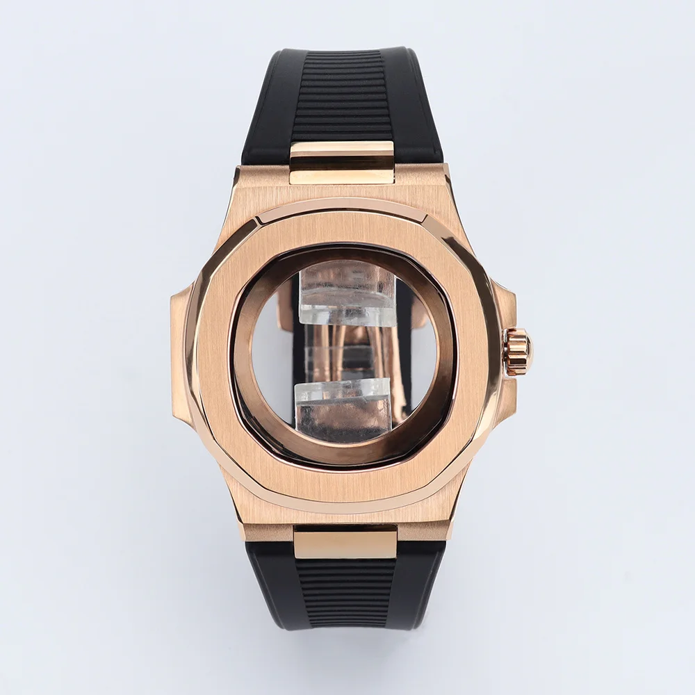 

40mm Men's Waterproof Square Watch Case Rubber Strap Sapphire Glass For Luxury Nautilus Style NH35 NH36 NH38 Movement 30.5mmDial