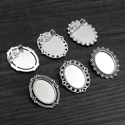 10pcs 13x18mm Inner Size Antique Silver Plated Brooch Simple Cameo Base Setting Charms Pendant necklace findings