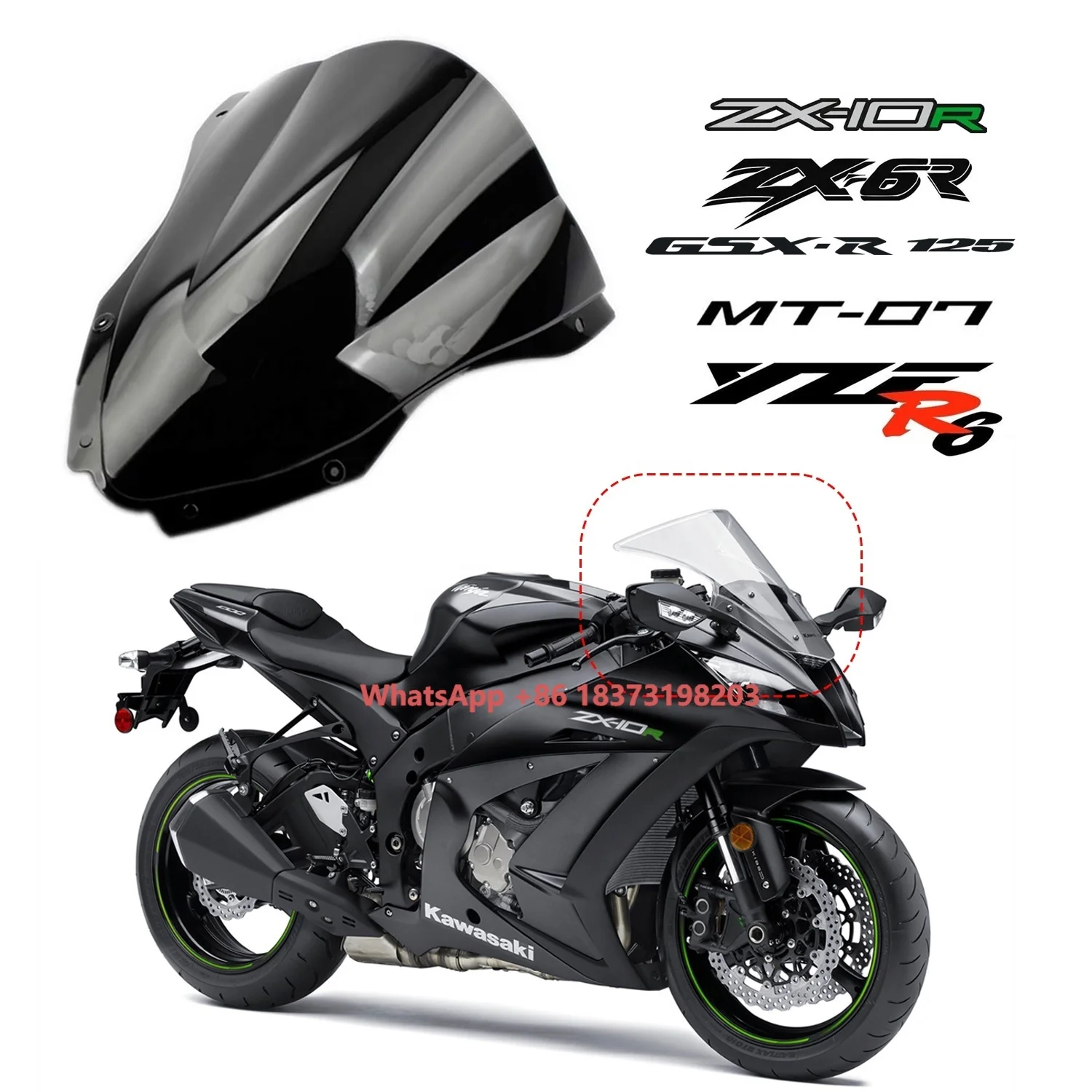 

Motorcycle Windshield for GSX-R600/750 GSX-R1000 GSX-R1300 YZF-R1/R6 ZX-6R ZX-10R ZX14R S1000XR Z900 NINJIA250 MT07 Windshield