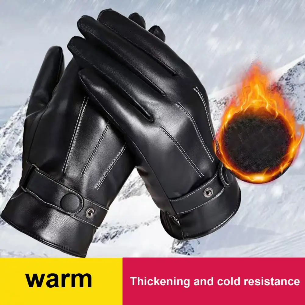 Thickened Plush Leather Gloves Men Touchscreen Gloves Motorcycle Wear Resistant Windproof Insulated Winter Gloves