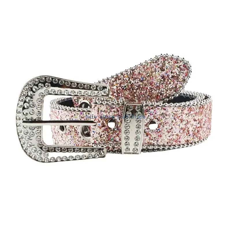 

X7XB Shinning Buckle Belt Woman Y2k Girls Locomotive Belt for Jeans Skirt