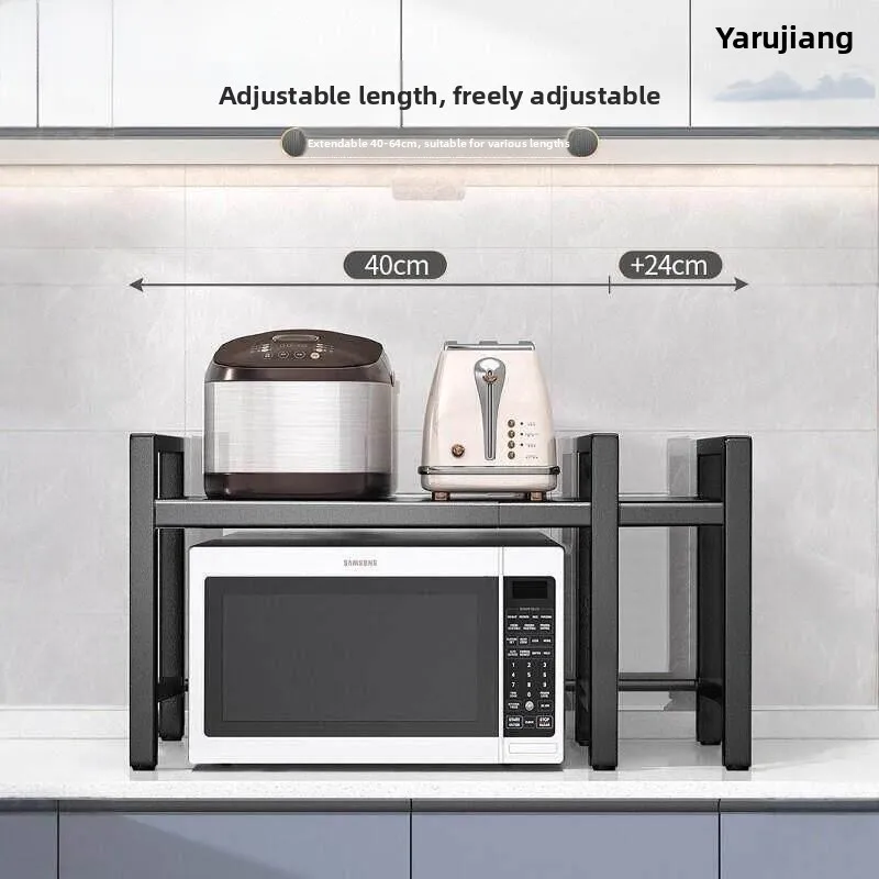 

Kitchen Microwave Oven Rack Double Layer Expandable Home Use Baking Shelf Countertop Rice Cooker Storage Rack No Drilling Needed