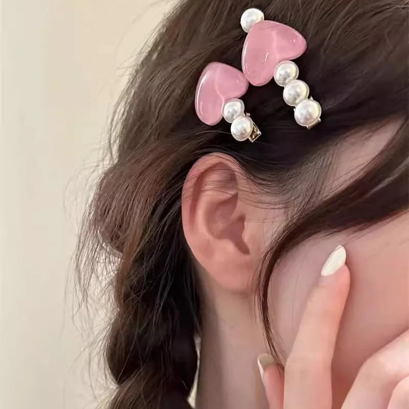 

2pcs French Wave Light Love Pearl Hairpin High-end Niche Temperament Sweet Bangs Edge Clip Headwear Girls Women Hair Accessories