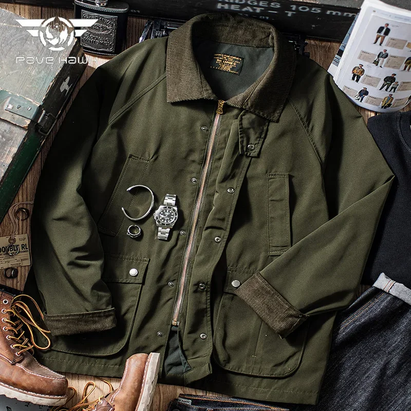 

British Vintage Jacket Men Army Corduroy Loose Lapel Coat Outdoor Windproof Loose Motorcycle Outwear Multiple Pockets Cargo Tops