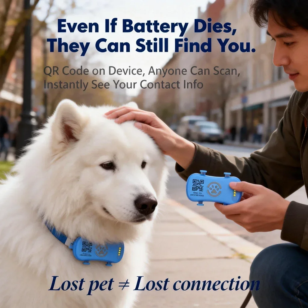 GPS Pet Tracker for Dogs Cats Built-in IoT Sim WiFi Tracking Unlimited Distance QR Code Anti-Lost Locator, Subscription Required