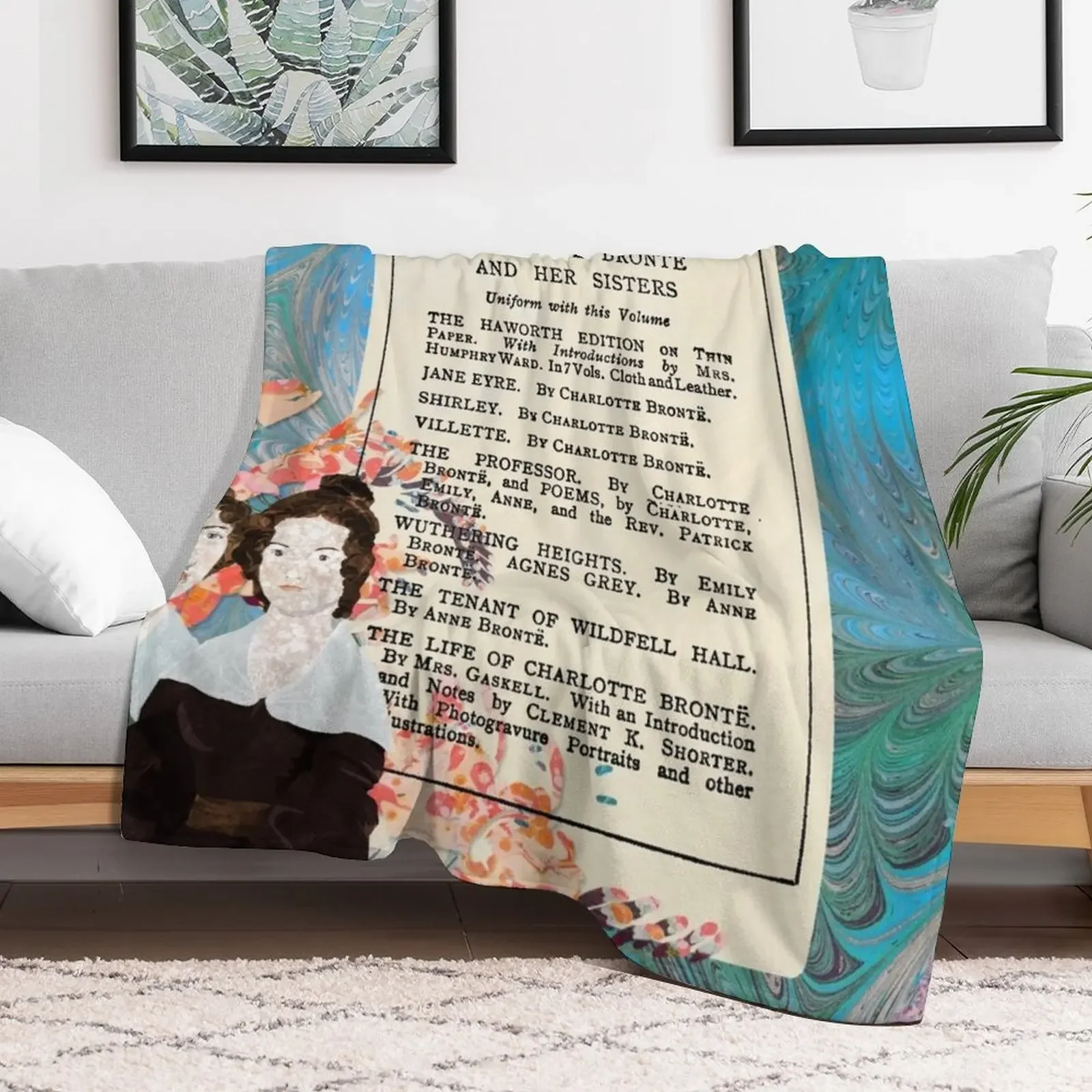 Bronte Complete Works Marbled Paper Collage Throw Blanket Soft Sherpa Fleece Warm Blanket for Winter
