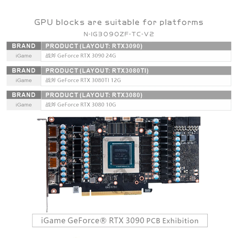 

Bykski GPU Water Cooling Block For Colorful Battle Axe RTX 3090 3080Ti 3080 With Backplane Custom Cooler, N-IG3090ZF-TC-V2