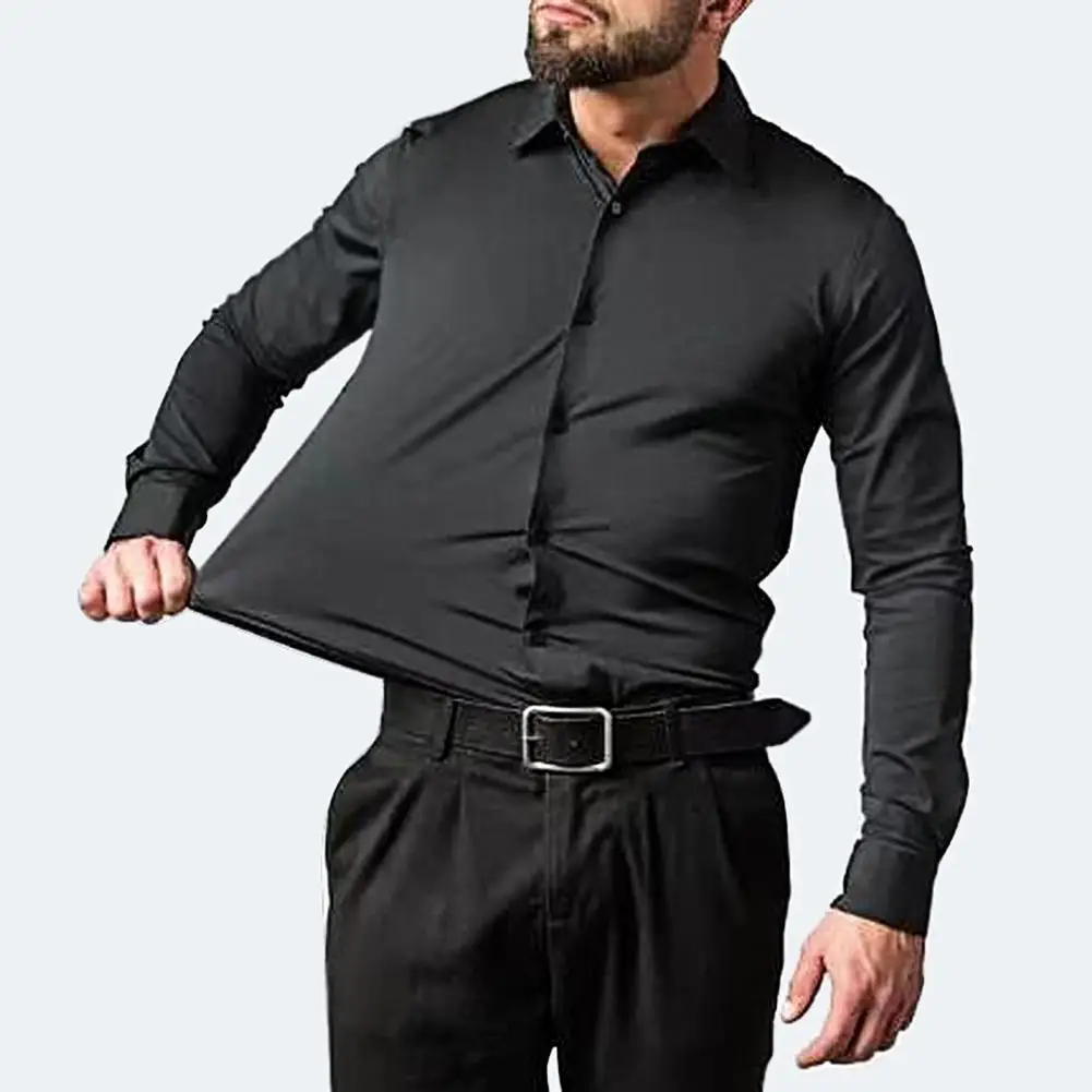 Camisa de spandex sem costura de alta elasticidade masculina, manga longa, slim fit, casual, cor sólida, social, vestido formal, plus size, 7XL, 6XL