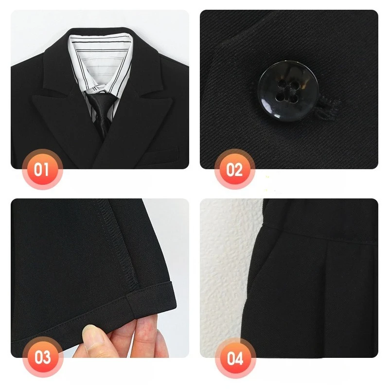 Kids Double Breasted Blazer School Boys Formal Suit Jacket Children Casual Fashion Coat for Wedding Birthday Party Performance