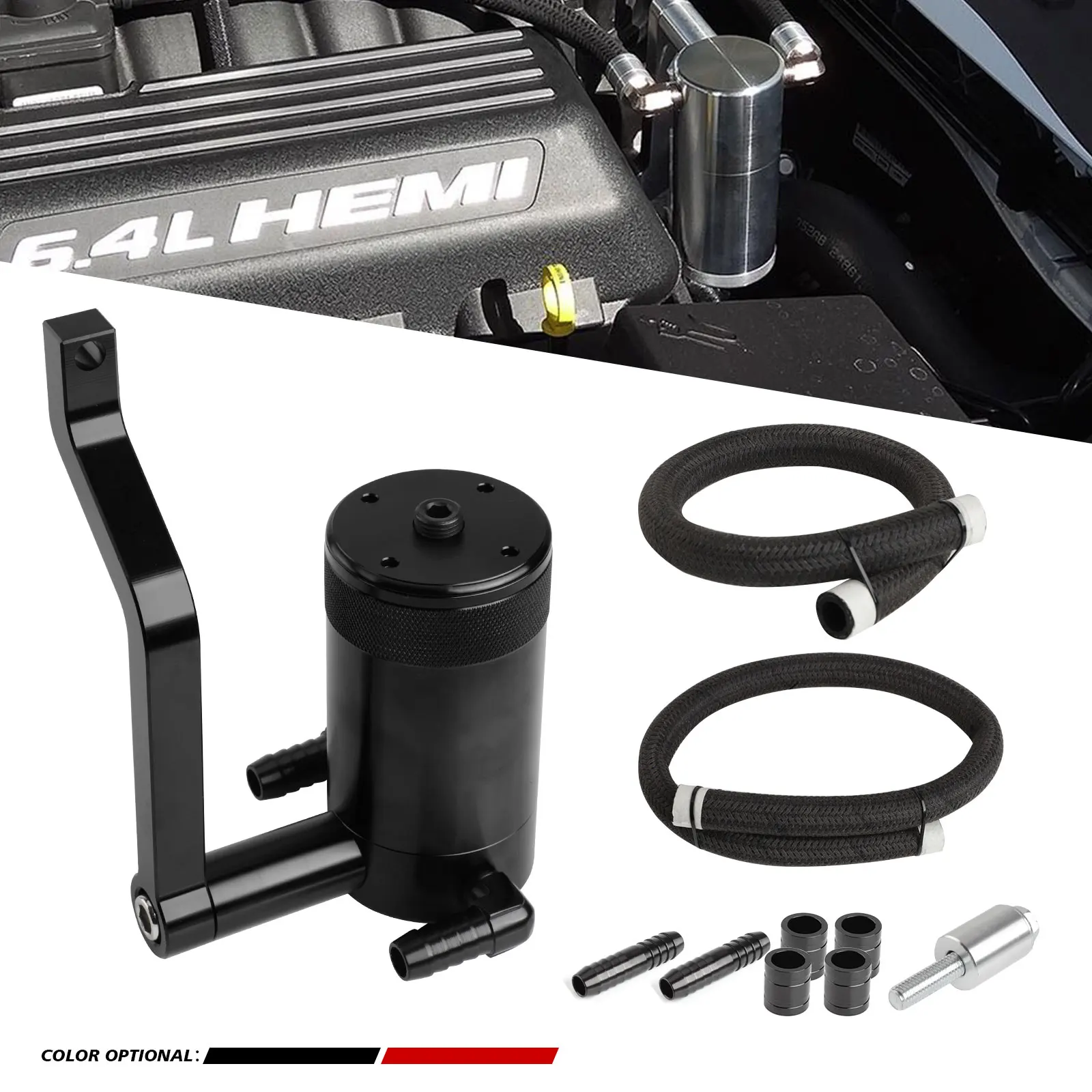 Billet Aluminum Billet Oil Catch Can Tank with Z-Bracket Replacement for 6.4L Dodge Charger Chrysler 300 2011-2021