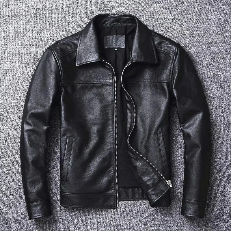 2025 Men's Leather Jacket Natural Genuine Cowhide Spring and Autumn Casual Black Clothing Asian size S-6XL