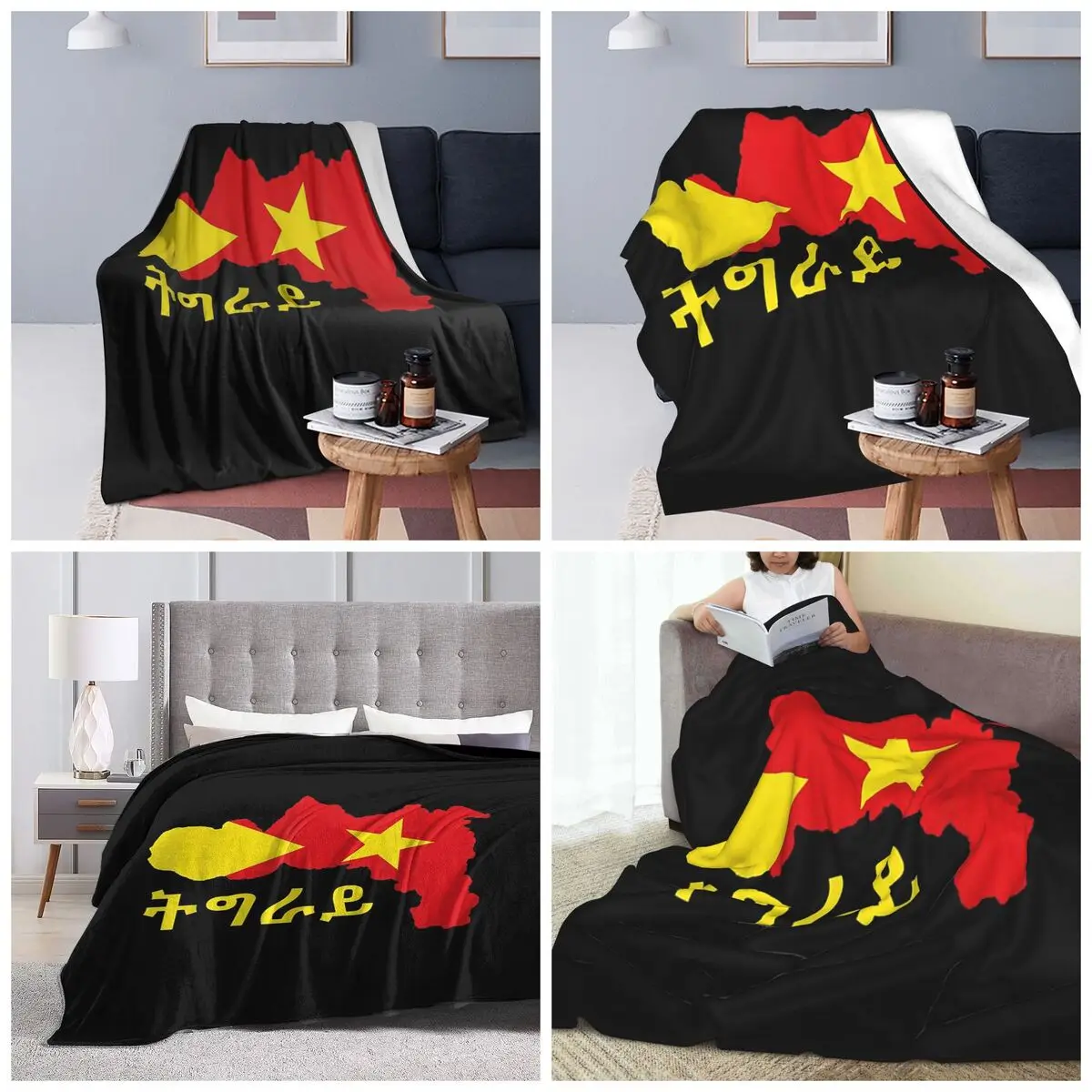 Tigray Flag Ethiopian Blankets Soft Warm Flannel Throw Blanket Plush for Bed Travel Home Couch