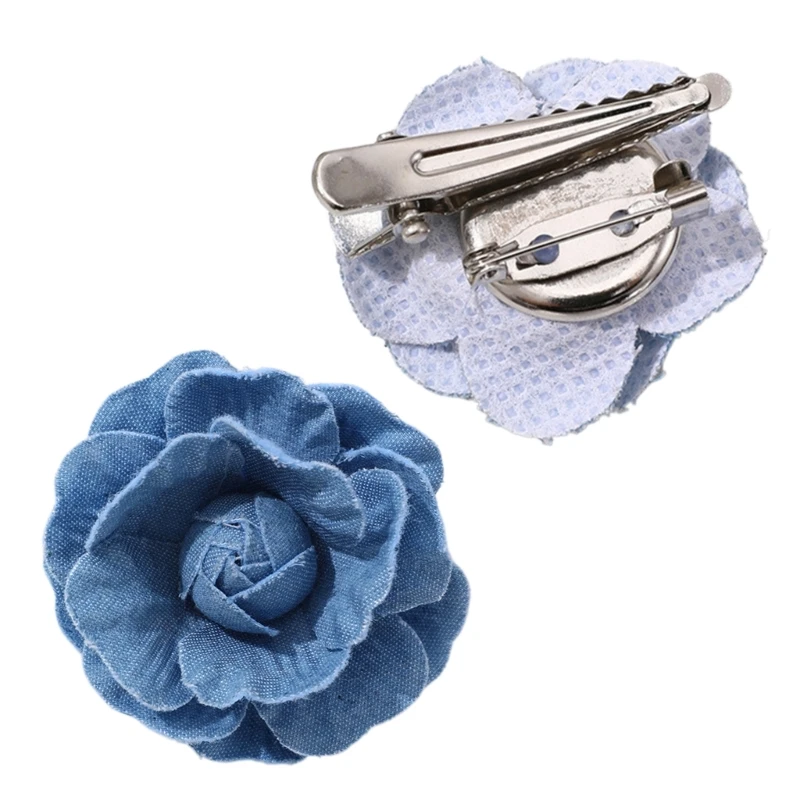 Camellia Flowers Lapel Pin Floral Themes Breastpin Denims Fabric Coat Accessory