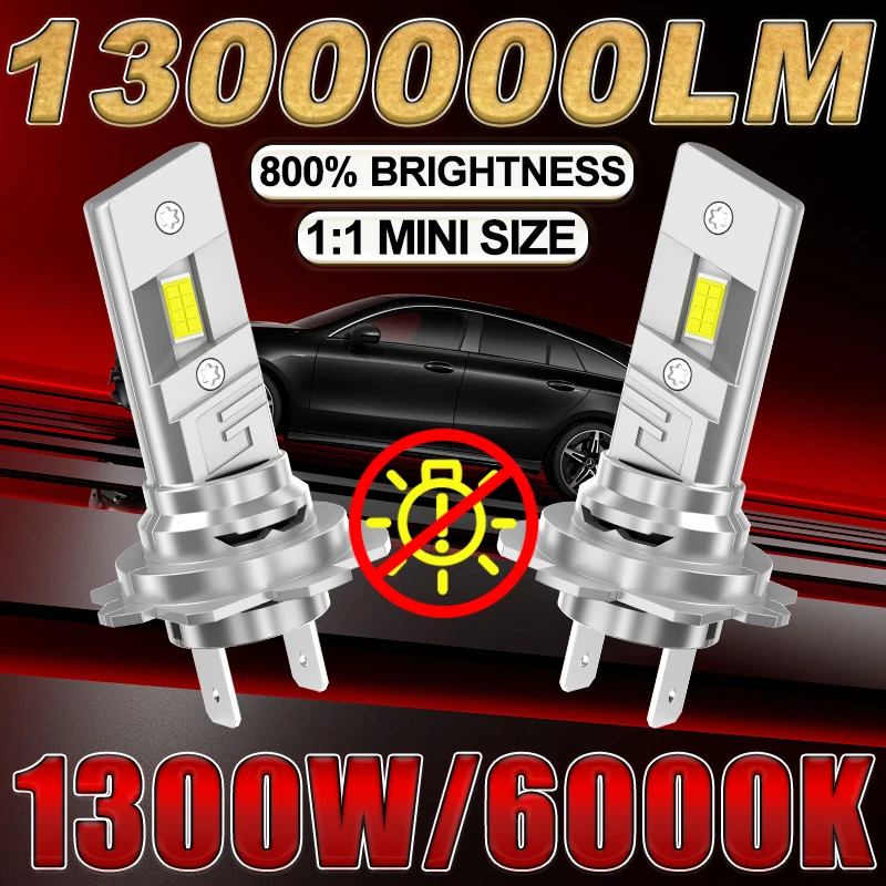 

Drivereyes H4 H7 LED 1300W H11 H8 9005 9006 H3 9012 H13 1300000lM Mini Lamp 1:1 Wireless Car Bulbs 6000K White12V Plug&Play Fog