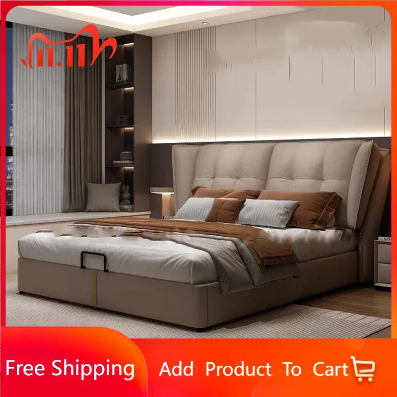 

Wood Solid Master Double Bed Storage Soft Modern High End Double Bed Queen Italian Master Camas De Dormitorio Bedroom Furniture