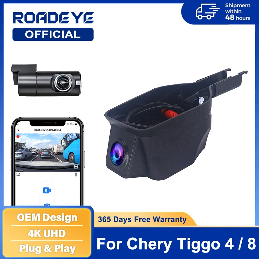 4k hd 2160p novo plug and play esposa carro dvr gravador de vídeo lente dupla traço cam para chery tiggo 4 tiggo 7 pro tiggo 8 app relógio