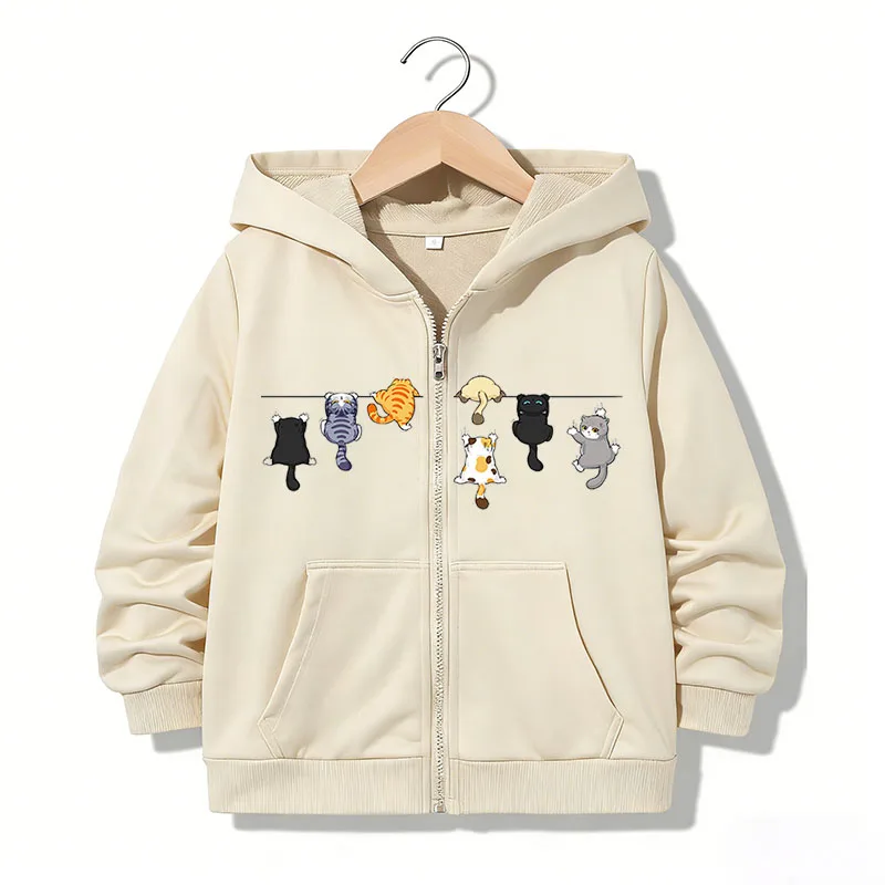 Zipper Hoodie Funny Casual Cat Letter Hoodies Jackets Boys Girls Y2k Comfortable Zip Up Sweatshirt Spring Autumn Hoodies