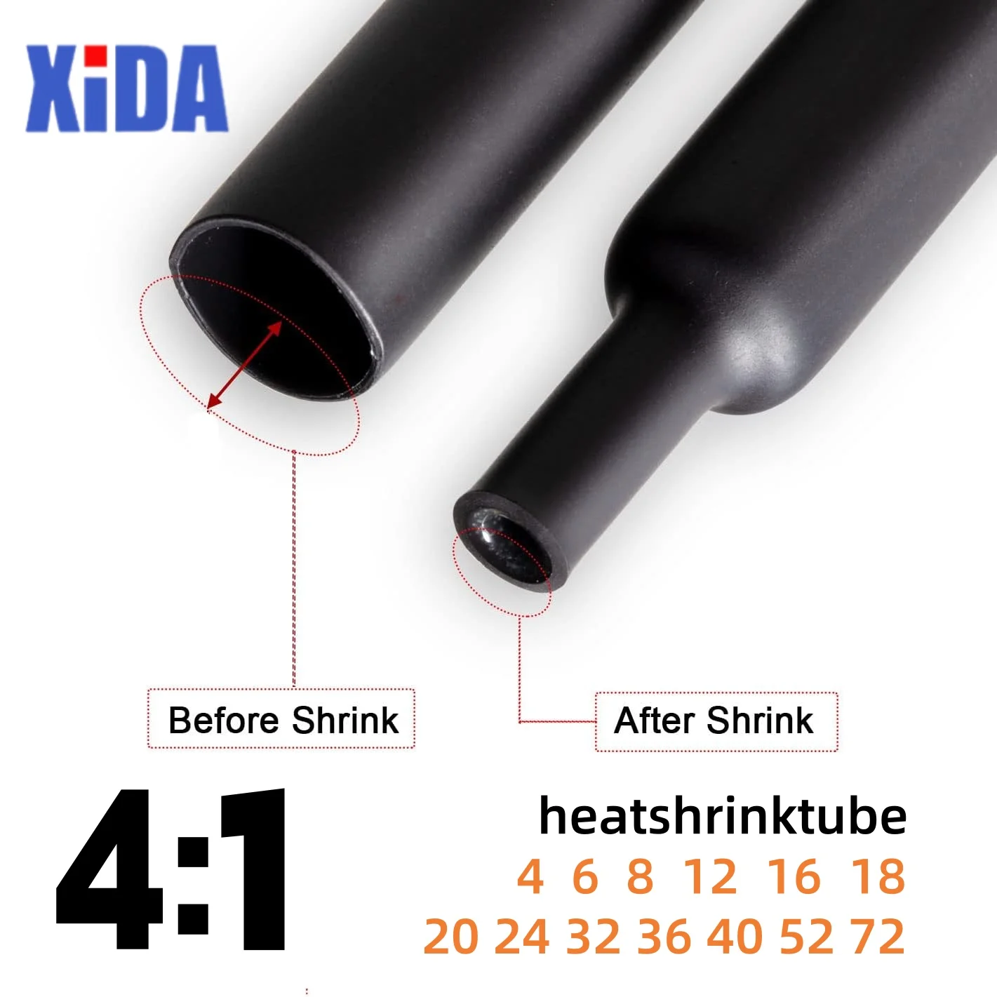 1/5M 4:1 Heat Shrink Tube With Glue Thermoretractile Heat Shrinkable Tubing Dual Wall Heat Shrink Tubing 4 6 8 12 16 24 32 52 72