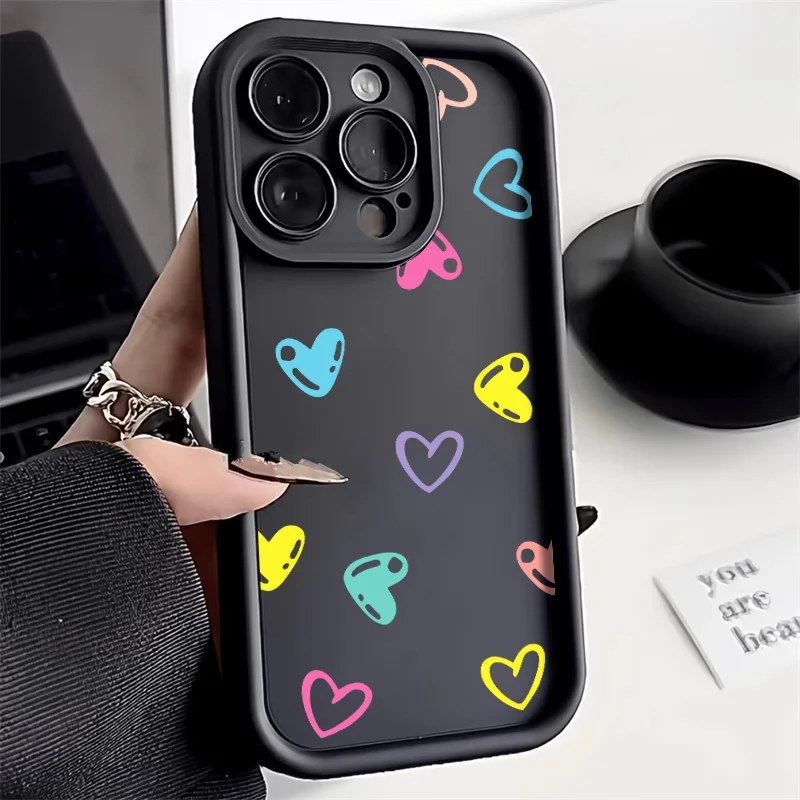 Cute Little Love Heart Phone Case For iPhone 14 Case iPhone 11 13 12 15 16 Pro Max X XS XR 7 8 Plus SE 2020 Soft Silicone Cover