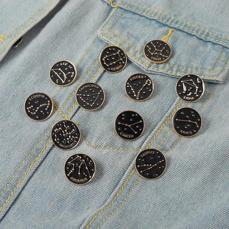 

12 Constellations Enamel Pins Custom Aries Scorpio Gemini Libra Pisces Leo Taurus Cancer Brooch Lapel Badge Jewelry Gift Friends