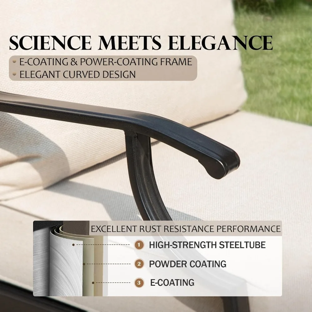 5 Piece Patio Furniture Set, 2 x Swivel Chair, 2 x Ottoman, 1 x 3-Seat Sofa, All Cushioned 7 Seats Outdoor Conversation Set