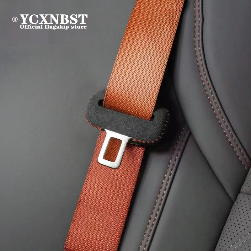 

New Seat Belt Buckle Clip Protector Suede For Tesla Model 3 Y X S 2023 Accessories Decoration Suede Leather Interior Button Case