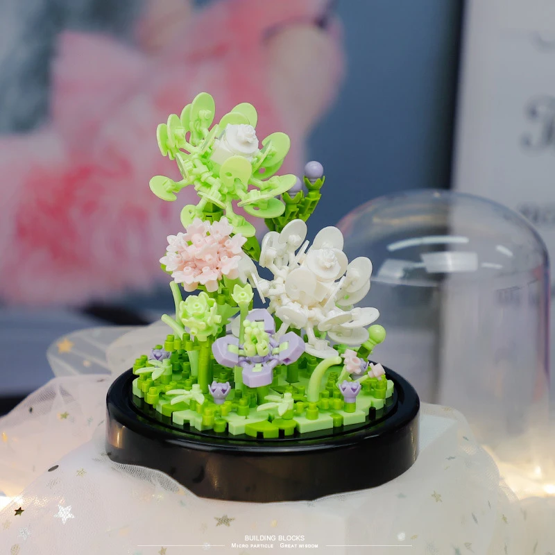 Mini Flower Design Blocks de construção para crianças, DIY Bricks Toys, Bouquet com tampa, micropartículas, menina, Kids Gift