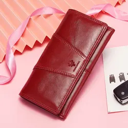 Fashion Women Wallet Genuine Cowhide Leather Clutch Cell Phone Purse Multifunctional RFID Credit Cards Storage Money Bags