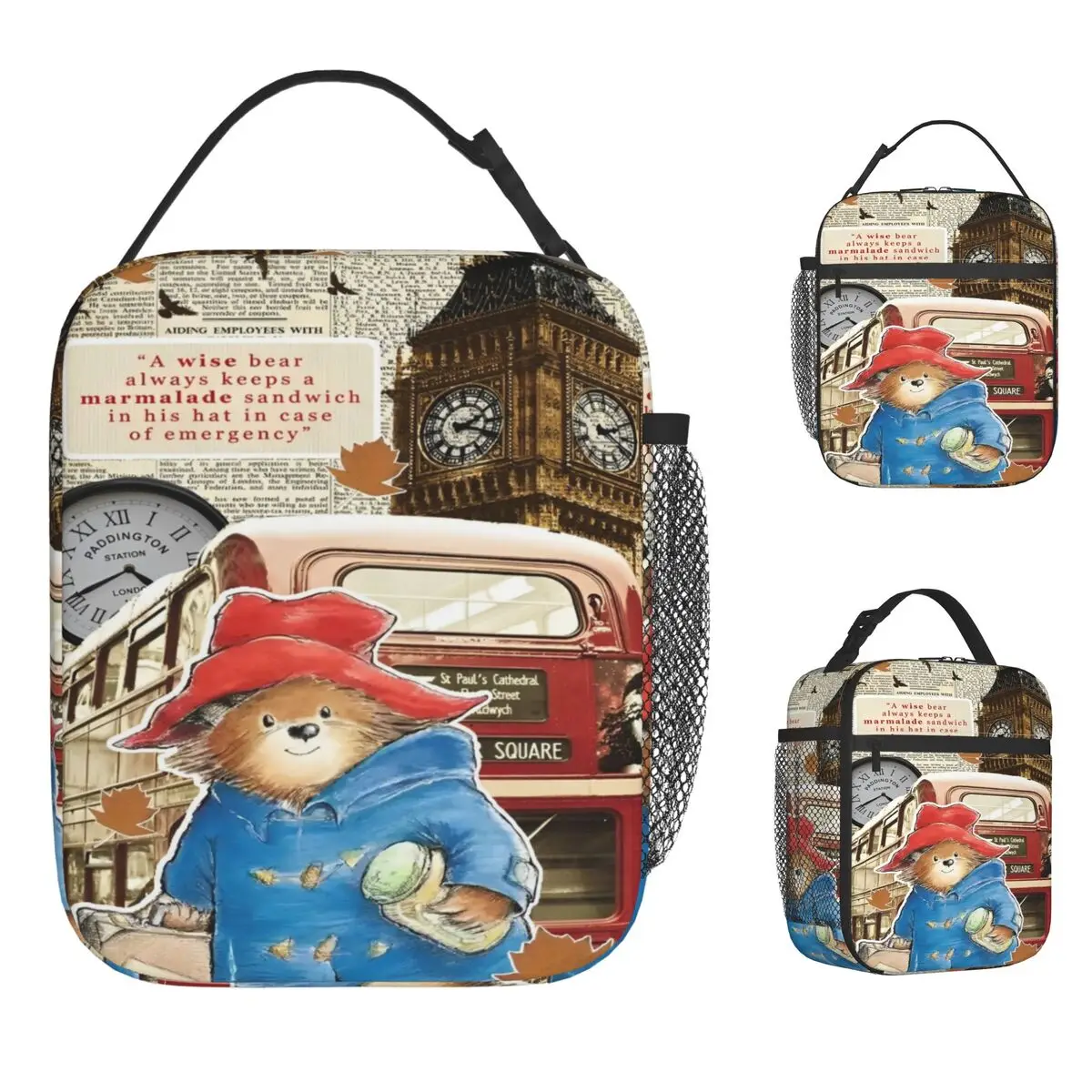 

Paddingtons Bear Lunch Bag Casual Lunch Box For Unisex Travel Convenient Cooler Bag Oxford Custom Thermal Tote Handbags