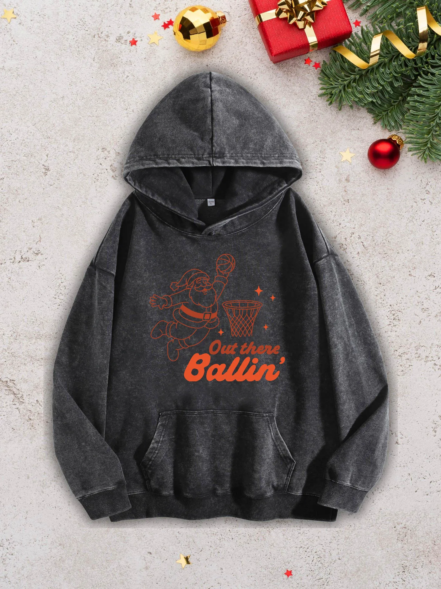 

Мужская тяжелая толстовка с капюшоном Santa Out There Ballin — черный пуловер в стиле ретро Acid Wash, осенне-зимняя толстовка 400 г/м2