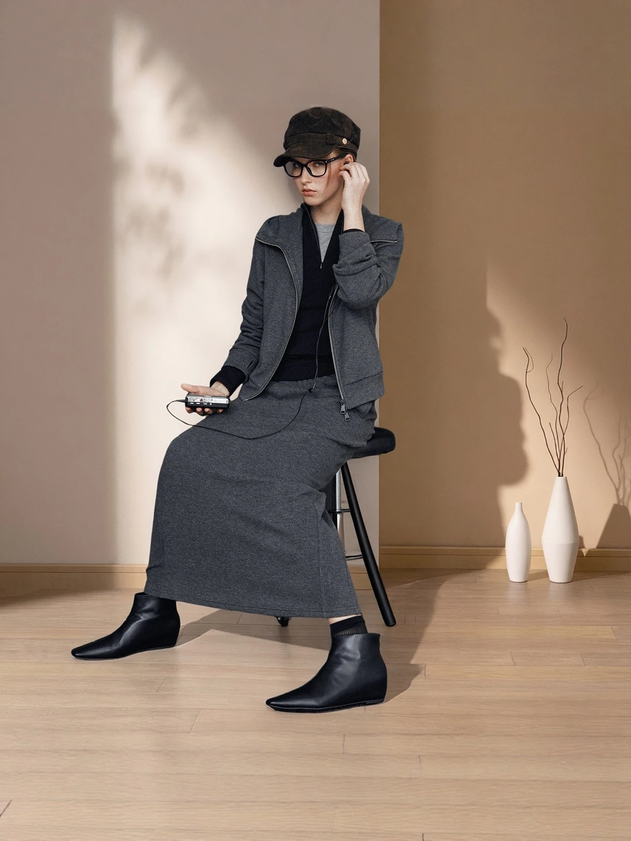 

Comfortable Daily Wear Silk Wool Hoodie Elastic Waist Skirt Pants Set Women's Fashion Outfit High Waist Long Pants Zipper Clo...