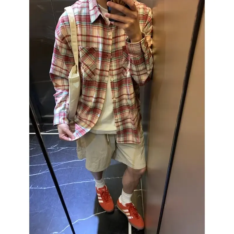 Prendas de abrigo de gama alta para hombre, ropa de abrigo larga a cuadros de otoño de talla grande, informal, para estudiantes, japonés, Hong Kong, Sle, Retro, Haome