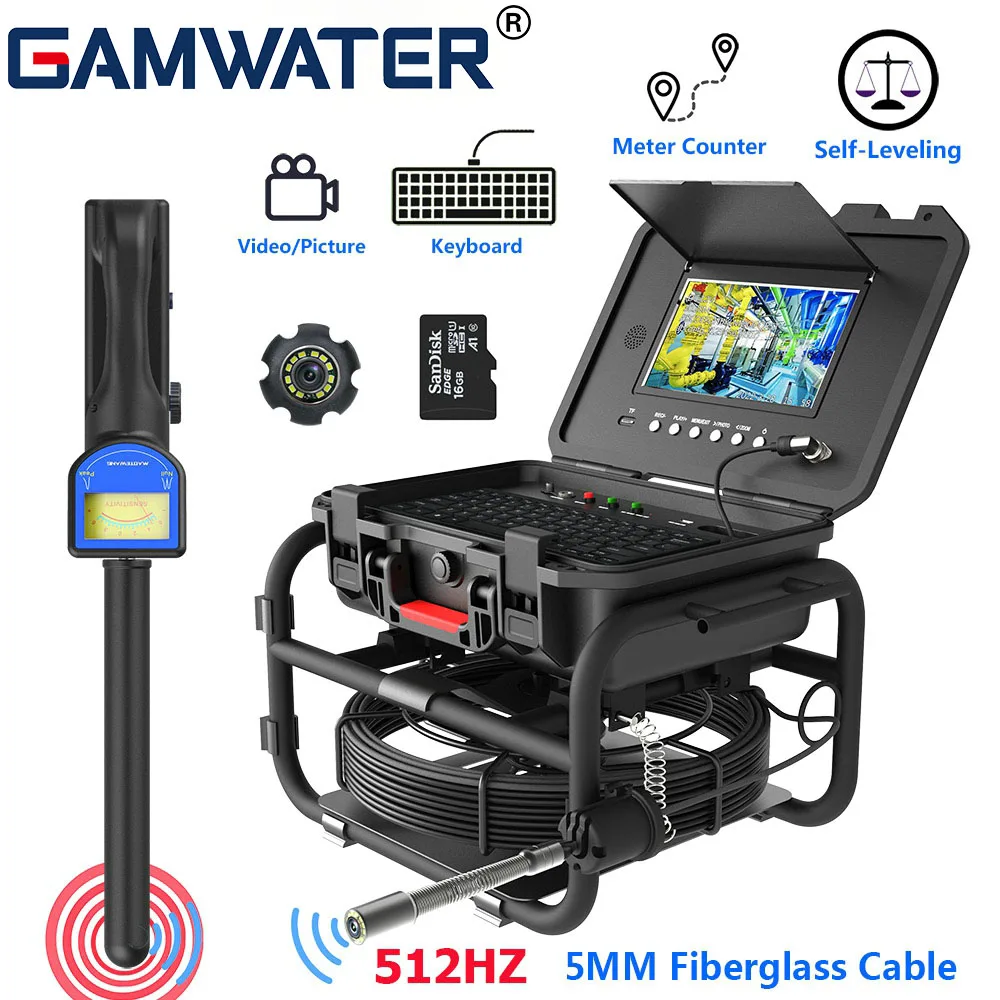 

Sewer Pipe Camera 9Inch IPS 1080P Pipe Inspection Camera 512HZ Locator Video+Audio Recording 5X Image Enlarge+Meter Counter