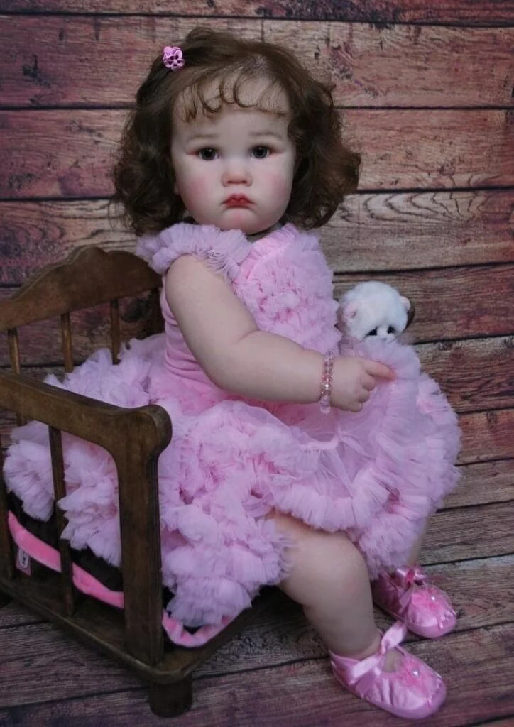 قطعة واحدة من دمية تولد من جديد واقعية مقاس 24 بوصة مع جلد مطلي ثلاثي الأبعاد وأطراف فينيل ناعمة - فستان وردي للفتيات الصغيرات #6