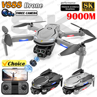 New V888 Brushless Drone 8K Professional HD Triple Camera Obstacle Avoidance No GPS Optical Flow Positioning RC Quadcopter Toys