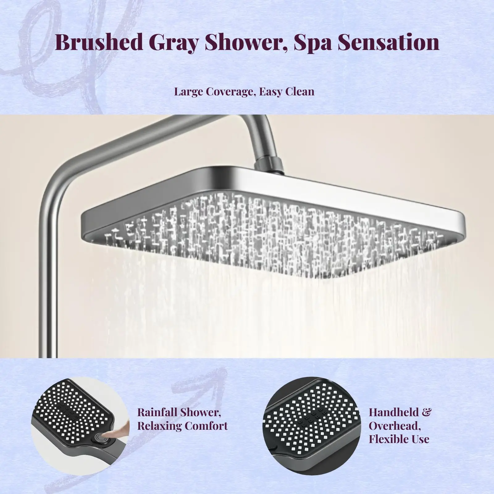 مجموعة صنبور دش الأمطار، نحاس قوي، ضغط عالي، أسود غير لامع، متعدد الوظائف، مثبت على الحائط، ملحقات الحمام