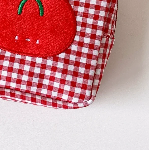 Tomato Plaid Storage Bag Square Portable Cosmetic Pouch Multifunctional Mini Organizer Bag CCD Camera Sanitary Napkin Lipstick