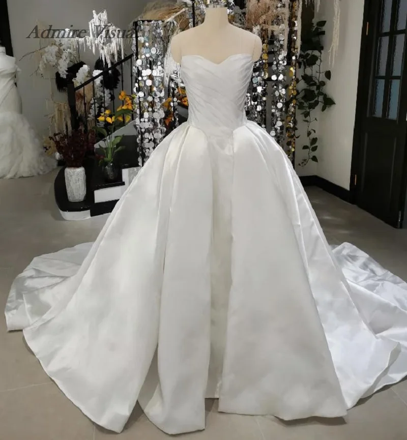 

Admire Visual Свадебное платье трапециевидной формы из атласа с вырезом в форме сердца без рукавов и складками, платья невесты по индивидуальному заказу