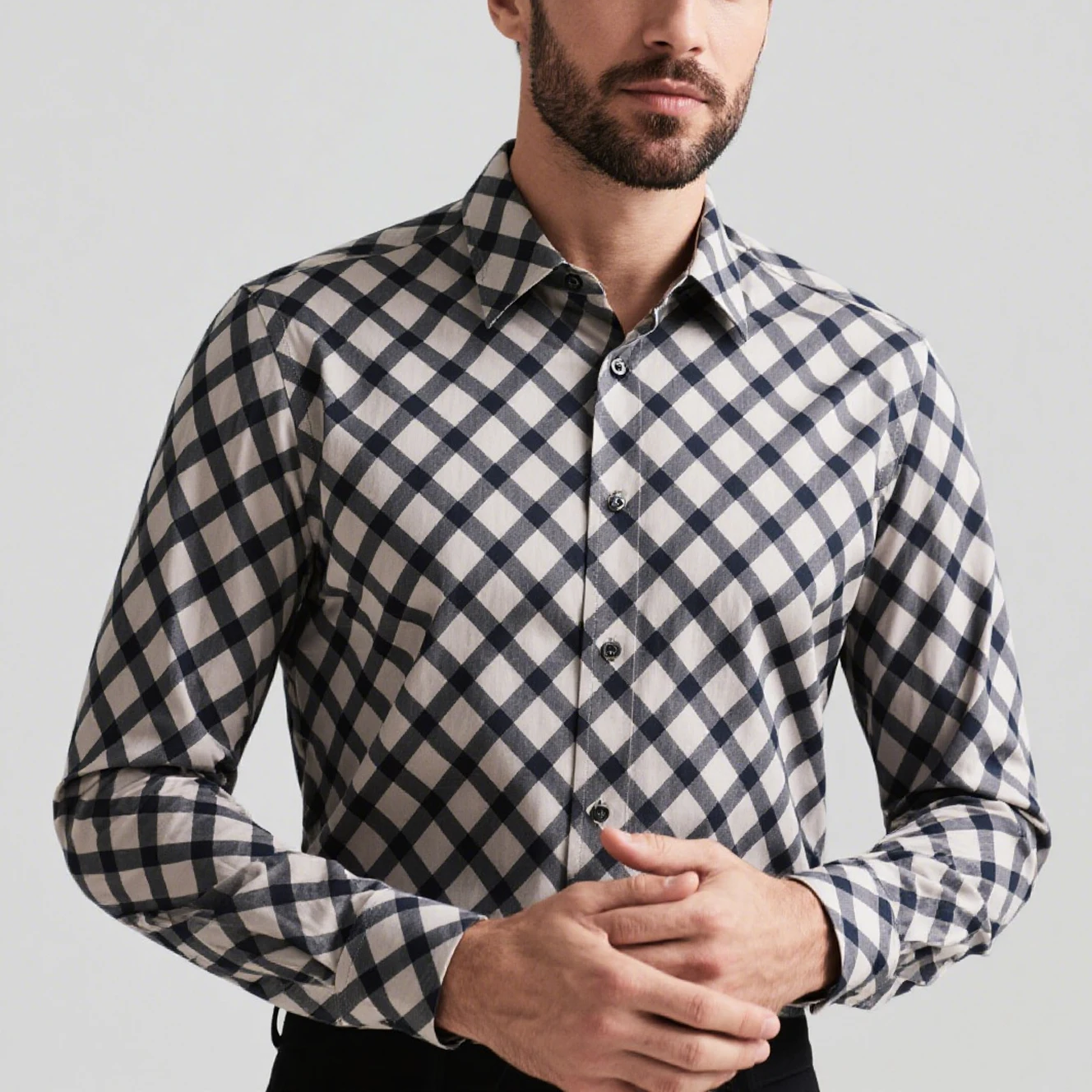 Men's soft comfortable checkered diamond print shirt long sleeve lapel simple business casual party top outdoor vacation shirt
