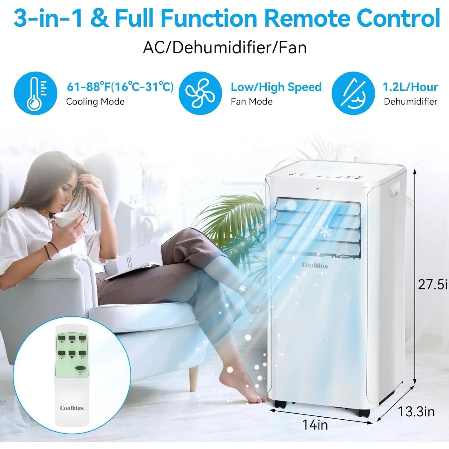 12000 BTU Portable Air Conditioners Cool Up to 550 Sq.Ft,3-in-1 AC Unit w/ Remote Control/Installation Kits & Screwdriver