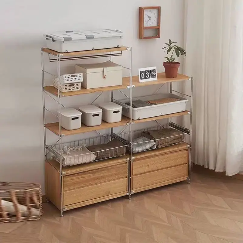 Japanese Drawer Stainless Steel Kitchen Floor Shelf Simple Multi-layer Microwave High Quality