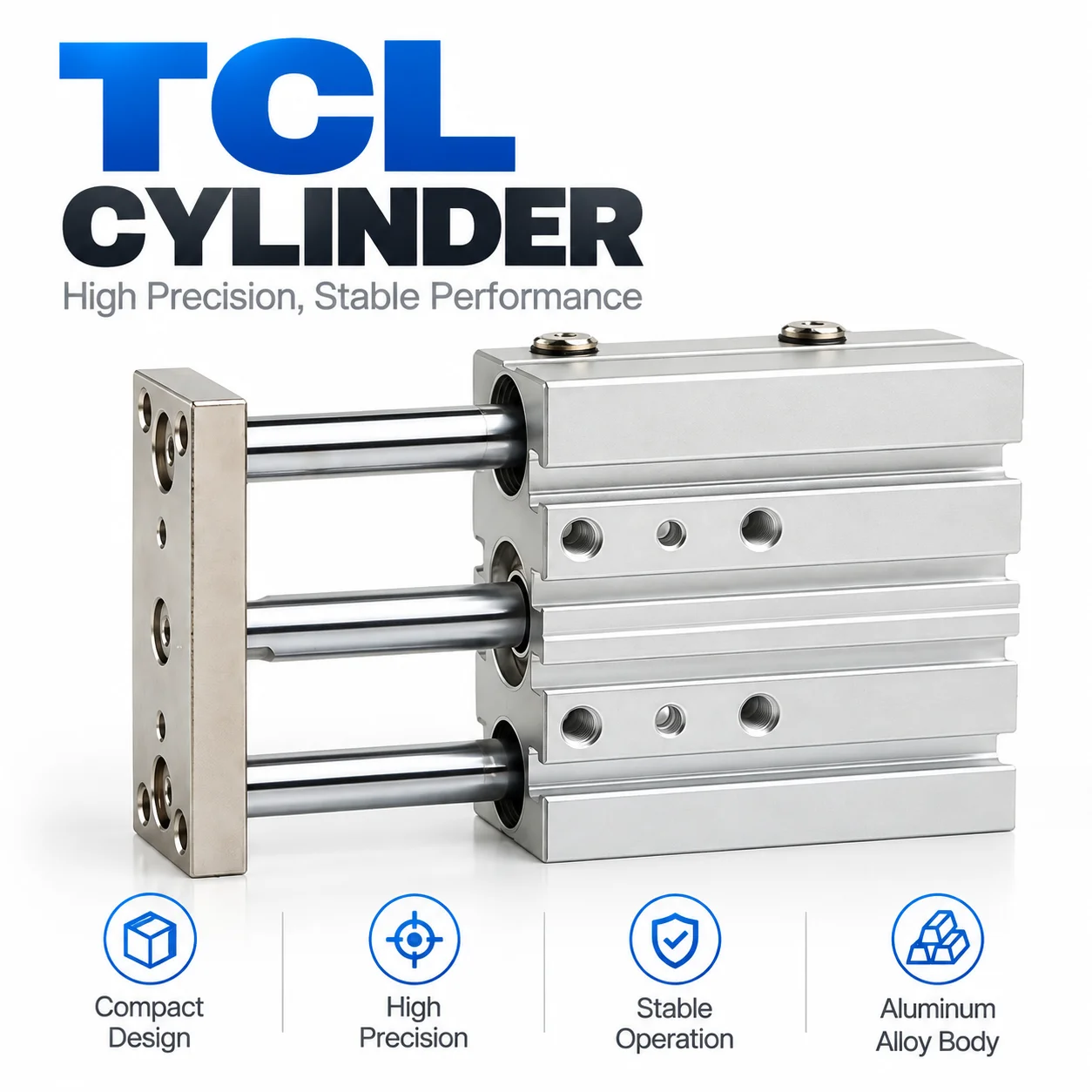 TCL Airtac Type Three-Axis Three Rod Guided Pneumatic Cylinder Bore 12 16 20 25 32 40 50 63mm Stroke 10-300mm Double Acti